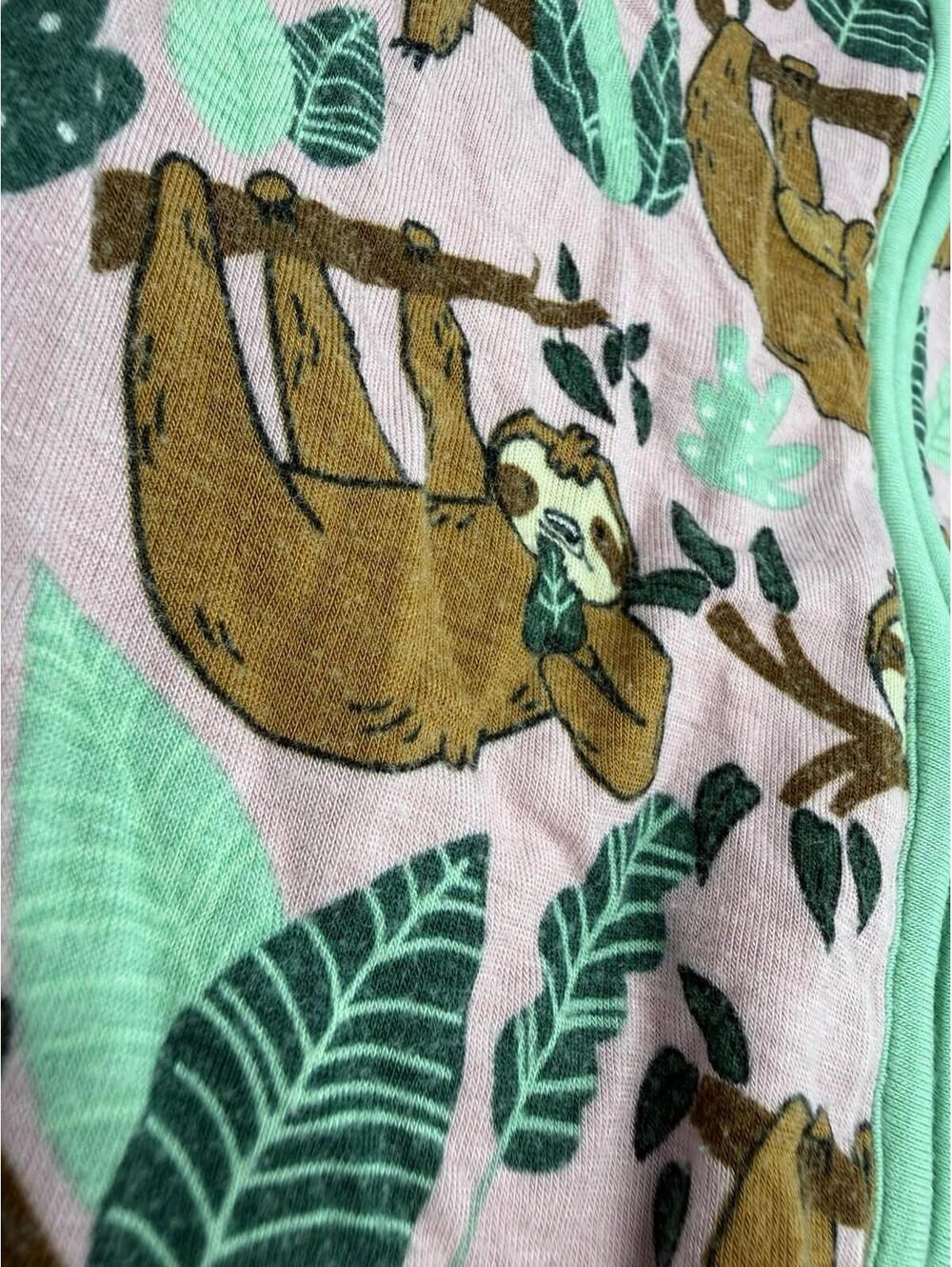 Little Sleepies Pink Green Sloth Animal Print 3-6 Months Zip One-Piece - Picture 5 of 9